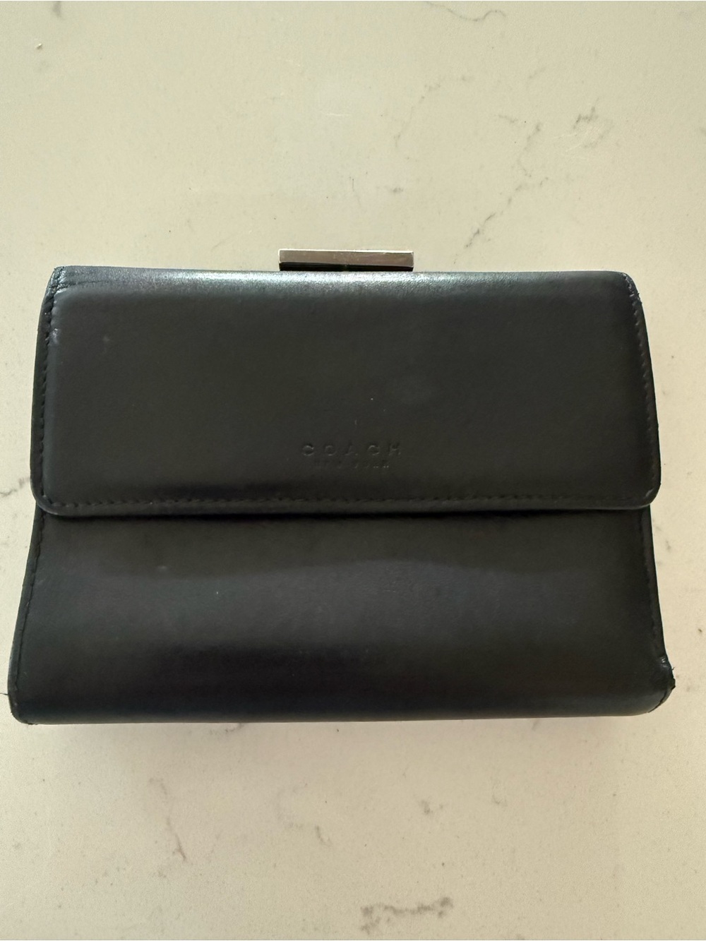 Vintage Black Leather Coach Compact Wallet